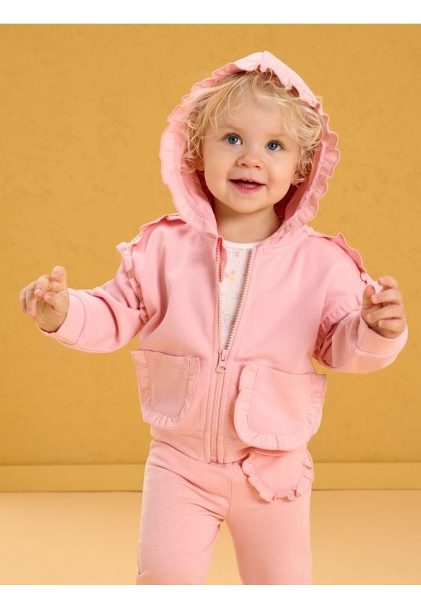 Sinsay - Rozpinana bluza z kapturem z ozdobnymi falbankami - różowy. Typ kołnierza: kołnierz z falbankami, kaptur. Kolor: różowy