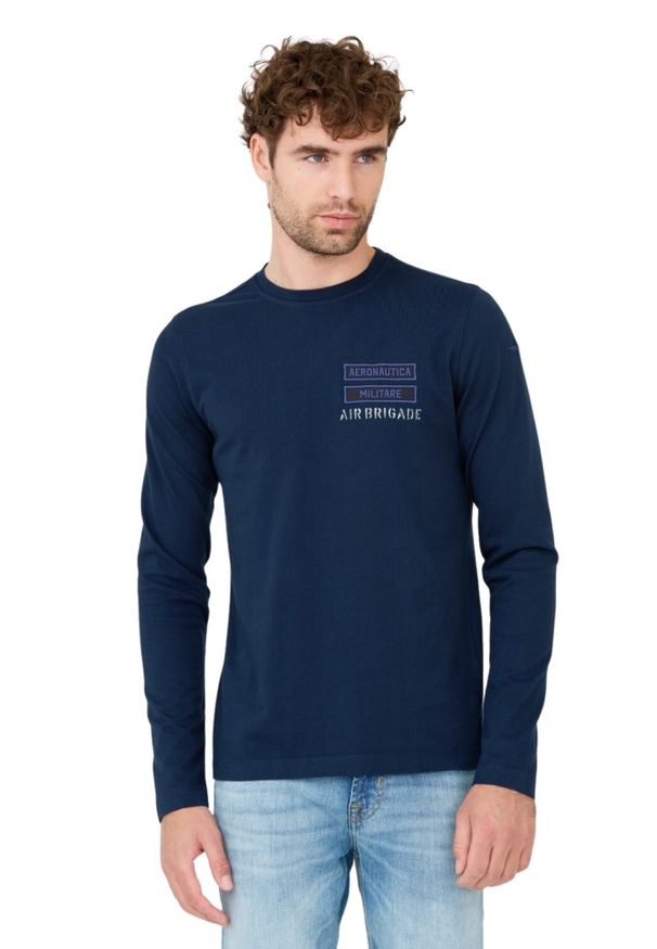 Aeronautica Militare - AERONAUTICA MILITARE Granatowy męski longsleeve bawełniany, Rozmiar 3XL. Kolor: niebieski. Materiał: bawełna. Długość rękawa: długi rękaw