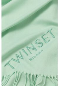 TwinSet - Twinset Szal damski kolor zielony gładki. Kolor: zielony. Materiał: tkanina. Wzór: gładki