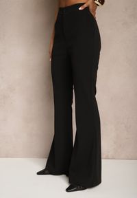 Renee - Czarne Spodnie High Waist Dzwony z Wiskozą Blazza. Okazja: na co dzień. Stan: podwyższony. Kolor: czarny. Materiał: wiskoza. Sezon: wiosna. Styl: casual #3