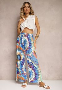Renee - Niebieskie Wiskozowe Spodnie o Szerokim Kroju High Waist Tie Dye z Gumką w Talii Nalflea. Stan: podwyższony. Kolor: niebieski. Materiał: wiskoza. Sezon: lato #5