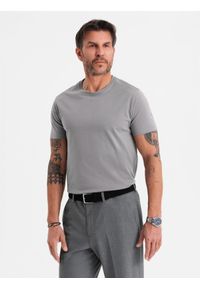 Ombre Clothing - Męski klasyczny bawełniany T-shirt BASIC - szary V3. Okazja: na co dzień. Kolor: szary. Materiał: bawełna. Styl: klasyczny #3