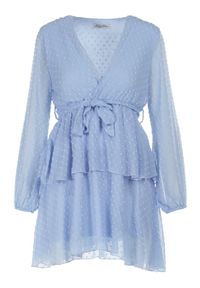 Born2be - Jasnoniebieska Sukienka Sharpblaze. Kolor: niebieski. Materiał: materiał, tkanina. Długość rękawa: długi rękaw. Typ sukienki: kopertowe. Długość: mini