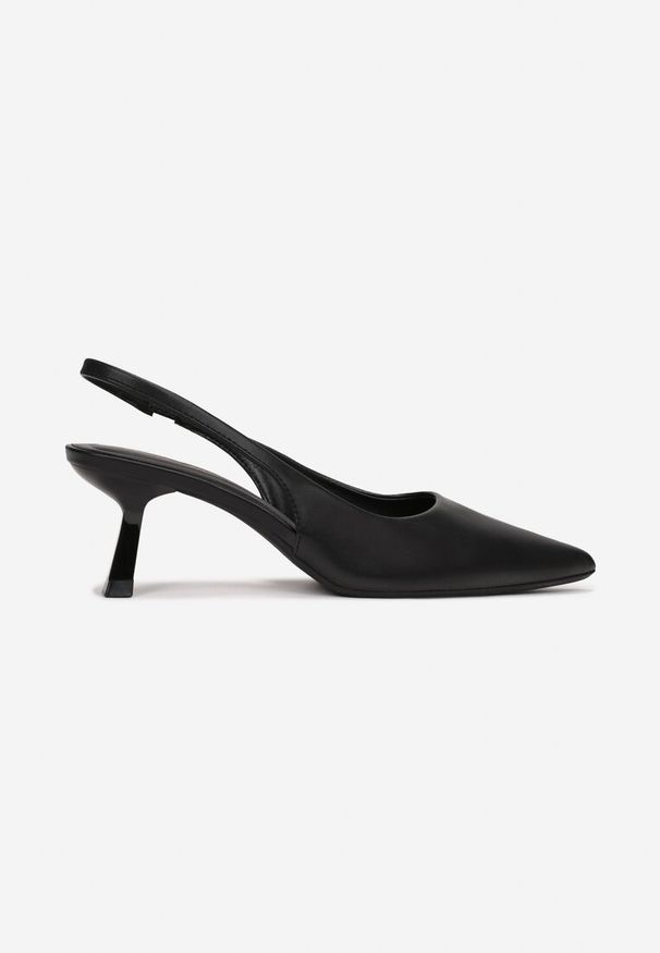 Born2be - Czarne Sandały na Niskim Obcasie Nunziata. Zapięcie: bez zapięcia. Kolor: czarny. Materiał: skóra. Obcas: na obcasie. Styl: elegancki. Wysokość obcasa: niski