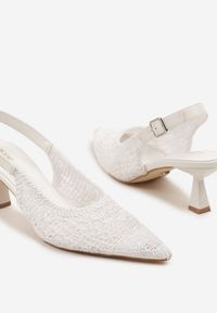 Renee - Białe Haftowane Sandały na Szpilce Typu Slingback Atesia. Okazja: na co dzień, na spacer. Zapięcie: sprzączka. Kolor: biały. Wzór: haft. Obcas: na szpilce. Styl: casual, elegancki #5