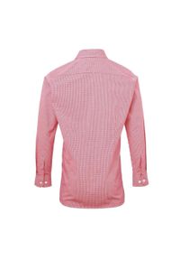 PREMIER - Męska Koszula Z Długim Rękawem Gingham Micro Checked. Kolor: biały, czerwony, wielokolorowy. Długość rękawa: długi rękaw. Długość: długie