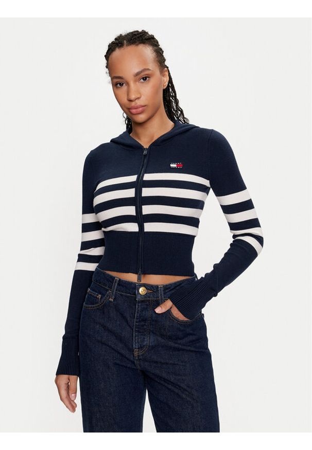 Tommy Jeans Sweter DW0DW18524 Granatowy Slim Fit. Kolor: niebieski. Materiał: syntetyk, wiskoza