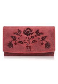 PAOLO PERUZZI - Portfel damski skórzany Paolo Peruzzi czerwony T-01. Kolor: czerwony. Wzór: kwiaty #1