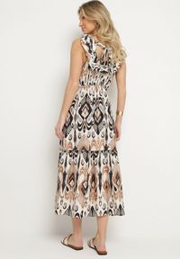 Born2be - Czarna Rozkloszowana Sukienka z Wiskozą Wiązana na Plecach w Print Boho Turielia. Okazja: na spacer. Kolor: czarny. Materiał: wiskoza. Długość rękawa: na ramiączkach. Wzór: nadruk. Sezon: lato. Styl: boho #3