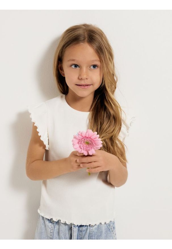 Reserved - Bluzka z falbankami - złamana biel. Typ kołnierza: kołnierz z falbankami. Materiał: bawełna