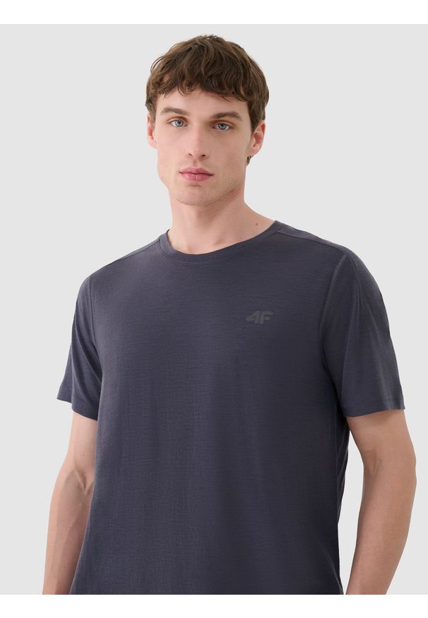 4f - 4F Koszulka trekkingowa z wełną Merino męska - szara L. Kolor: szary. Materiał: wełna. Wzór: gładki, ze splotem. Styl: klasyczny, sportowy