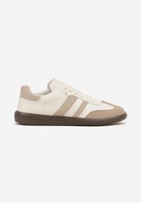 Born2be - Beżowo-Białe Płaskie Sneakersy Ozdobione Paskami Glaria. Nosek buta: okrągły. Zapięcie: pasek. Kolor: beżowy. Wzór: aplikacja. Obcas: na obcasie. Wysokość obcasa: niski #5