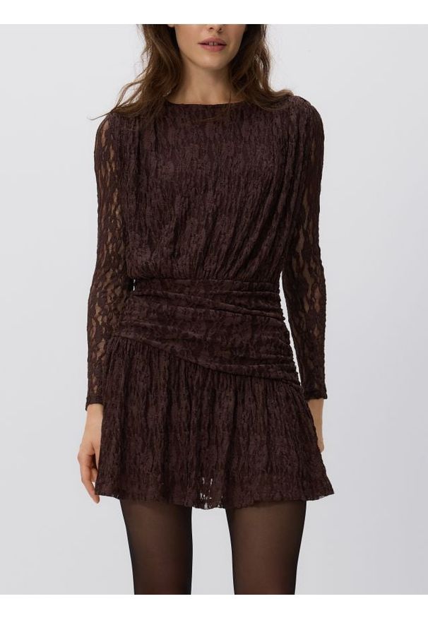 Reserved - Koronkowa sukienka - ciemnobrązowy. Kolor: brązowy. Materiał: koronka