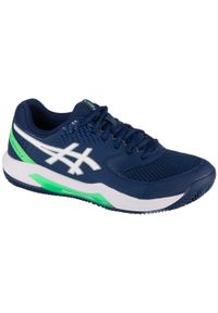 Buty do tenisa męskie Asics Gel-dedicate 8 Clay. Kolor: zielony, biały, niebieski, wielokolorowy. Materiał: materiał, syntetyk. Szerokość cholewki: normalna. Sport: tenis