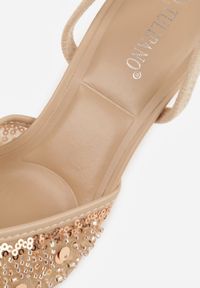 Renee - Beżowe Szpilki Slingback Ozdobione Cekinami Vikiraie. Nosek buta: otwarty. Kolor: beżowy. Materiał: skóra. Wzór: aplikacja. Obcas: na szpilce. Styl: elegancki #2
