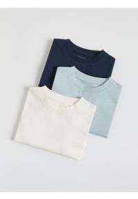 Reserved - Bawełniany t-shirt 3 pack - granatowy. Kolor: niebieski. Materiał: bawełna