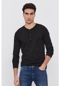 Tigha - Longsleeve bawełniany Chibs Henley. Typ kołnierza: typu henley. Kolor: czarny. Materiał: bawełna. Długość rękawa: długi rękaw #1