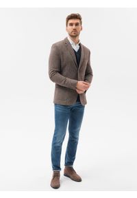 Ombre Clothing - Marynarka męska casual M162 - brązowa - XXL. Okazja: na co dzień. Kolor: brązowy. Materiał: bawełna, dzianina, poliester. Styl: casual #2