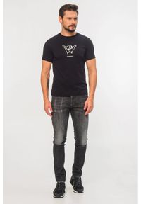 Emporio Armani - EMPORIO ARMANI Granatowy t-shirt męski z białym printem, Rozmiar XXL. Kolor: niebieski. Materiał: prążkowany. Wzór: nadruk