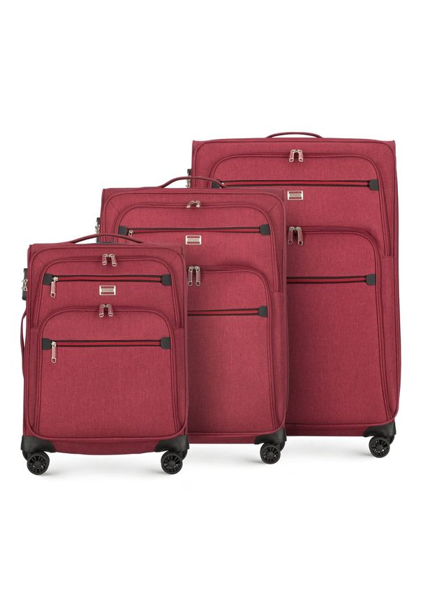 Wittchen - Zestaw walizek miękkich z czerwonym suwakiem bordowy. Kolor: czerwony. Materiał: poliester