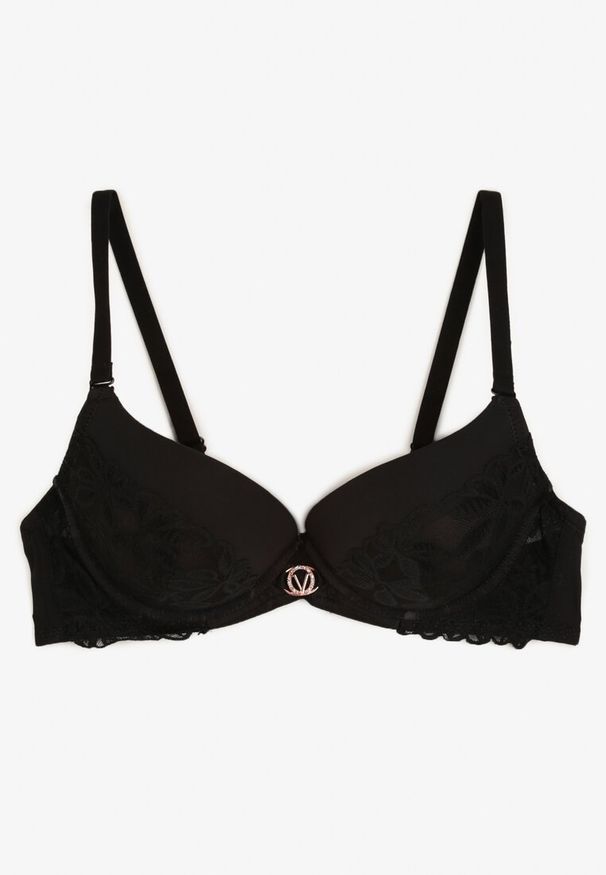 Born2be - Czarny Biustonosz Miseczka C z Koronkowymi Detalami Mailese. Kolor: czarny. Materiał: koronka