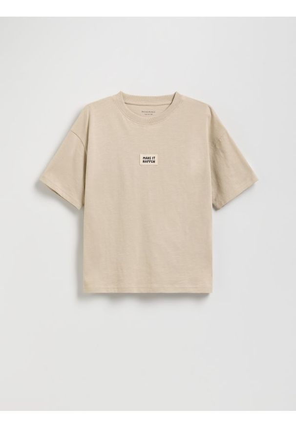 Reserved - Bawełniany t-shirt - kremowy. Kolor: kremowy. Materiał: bawełna
