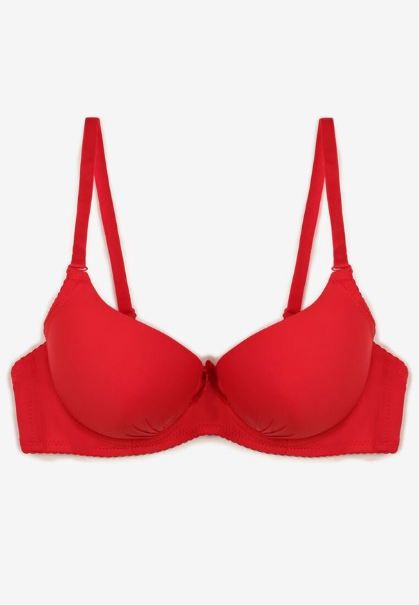 Renee - Czerwony Biustonosz o Klasycznym Kroju Full Cup z Małą Kokardką Noobelia. Kolor: czerwony. Materiał: bawełna. Rodzaj stanika: odpinane ramiączka, różne sposoby noszenia