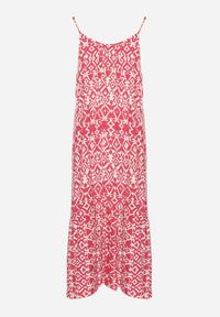 Born2be - Różowa Sukienka z Bawełny z Geometrycznym Motywem Koladiela. Okazja: na spacer. Kolor: różowy. Materiał: bawełna. Długość rękawa: na ramiączkach. Wzór: geometria. Sezon: lato #6