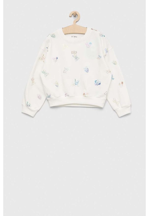 GAP bluza dziecięca x Disney kolor biały wzorzysta. Kolor: biały. Materiał: dzianina. Wzór: motyw z bajki
