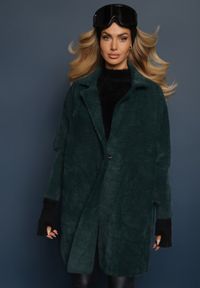 Renee - Ciemnozielony Płaszcz z Bawełną Oversize Brumisia. Kolor: zielony. Materiał: bawełna. Długość rękawa: długi rękaw. Długość: długie. Sezon: jesień, zima