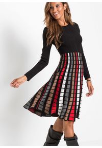 bonprix - Sukienka dzianinowa w kratę. Kolor: czarny. Materiał: dzianina #2