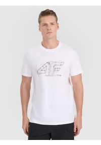 4f - 4F T-shirt regular z nadrukiem męski - biały XXL. Okazja: na co dzień. Kolor: biały. Materiał: bawełna, materiał, jersey. Długość rękawa: krótki rękaw. Długość: krótkie. Wzór: nadruk. Styl: klasyczny, casual, sportowy #1