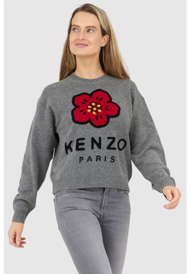 Kenzo - KENZO Szary sweter damski boke flower, Rozmiar M. Kolor: szary