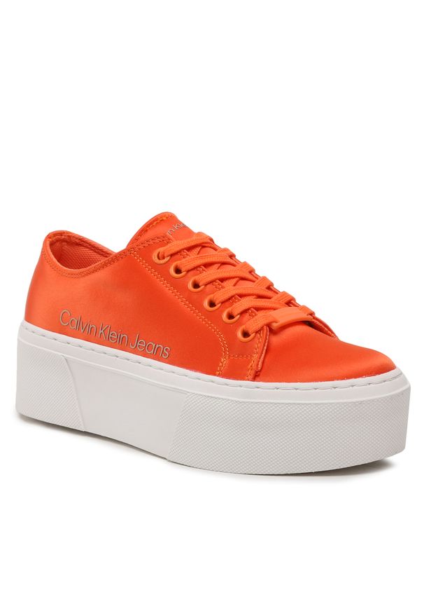 Sneakersy Calvin Klein Jeans Flatform + Cupsole Satin YW0YW00917 Firecracker 0JG. Kolor: pomarańczowy. Materiał: materiał