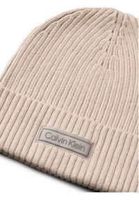 Calvin Klein Czapka Patch Chunky Rib Cotton Beanie LV04D8053G Beżowy. Kolor: beżowy. Materiał: materiał, bawełna #3