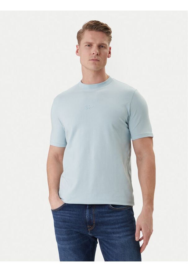 Karl Lagerfeld - KARL LAGERFELD T-Shirt 755047 562235 Błękitny Regular Fit. Typ kołnierza: dekolt w karo. Kolor: niebieski. Materiał: bawełna