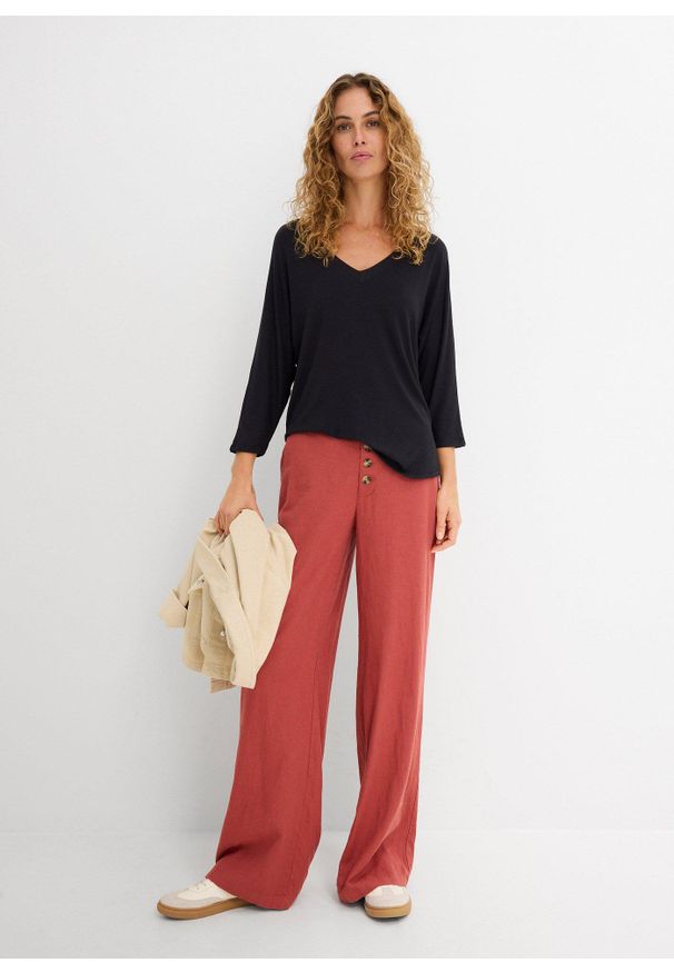 bonprix - Bluzka z lejącej mieszanki wiskozy. Kolor: czarny. Materiał: wiskoza, elastan. Długość: długie