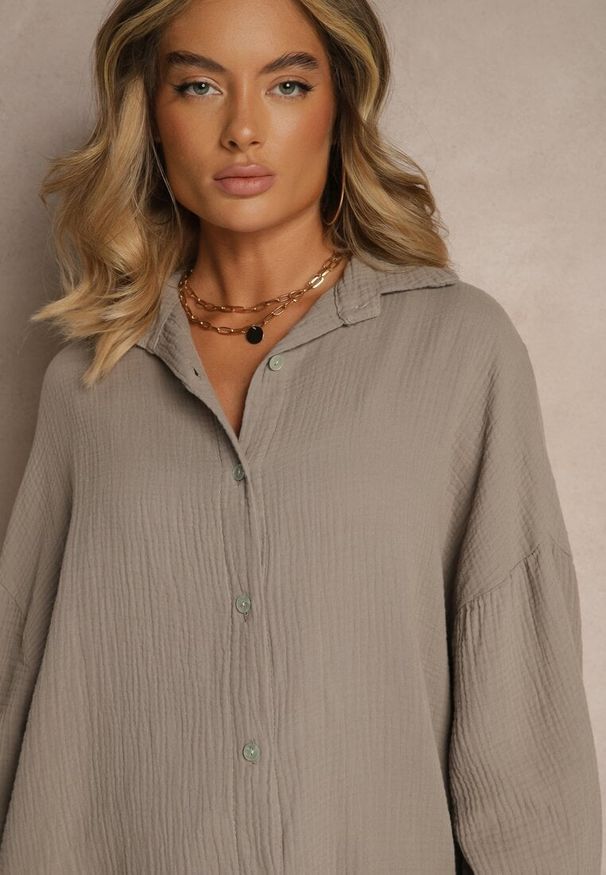 Renee - Beżowa Muślinowa Koszula z Bawełny Ateloria. Okazja: na co dzień. Kolor: beżowy. Materiał: bawełna. Styl: casual