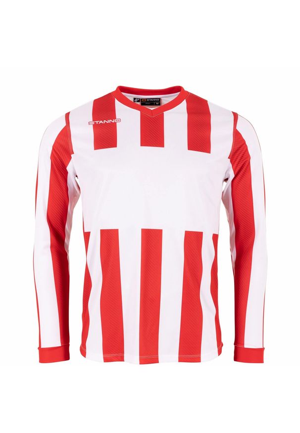 STANNO - Dziecięcy dżersej z długim rękawem Stanno Aspire. Kolor: wielokolorowy, biały, czerwony. Materiał: jersey. Długość rękawa: długi rękaw. Długość: długie. Wzór: paski