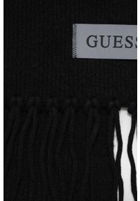 Guess szalik z domieszką wełny kolor czarny gładki. Kolor: czarny. Materiał: wełna. Wzór: gładki #2