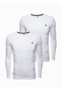 Ombre Clothing - Zestaw longsleeve męski z elastanem - MIX 2-pak V2 - Rozmiar: XXL. Kolor: biały. Materiał: elastan. Długość rękawa: długi rękaw. Długość: długie. Wzór: gładki, jednolity. Styl: klasyczny