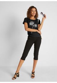 bonprix - T-shirt. Kolor: czarny. Wzór: nadruk, kwiaty