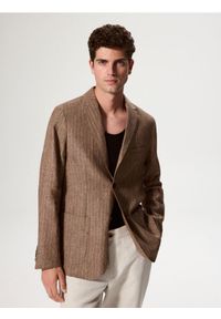 Reserved - Lniana marynarka regular fit - brązowy. Kolor: brązowy. Materiał: len #1