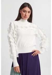 Twinset Milano - Sweter z falbanami TWINSET ACTITUDE. Typ kołnierza: kołnierzyk stójkowy. Materiał: prążkowany, wiskoza, tkanina. Wzór: aplikacja #2
