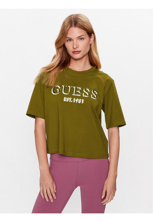 Guess T-Shirt V3YI16 I3Z14 Zielony Regular Fit. Kolor: zielony. Materiał: bawełna