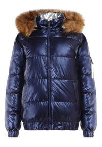 Born2be - Granatowa Kurtka Althasia. Okazja: na co dzień, na spacer. Kolor: niebieski. Materiał: futro. Wzór: aplikacja. Sezon: zima, jesień. Styl: casual, elegancki #4