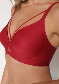 Born2be - Bordowy Biustonosz z Ozdobnymi Paskami Zetessa. Kolor: czerwony. Materiał: jeans. Wzór: paski #4