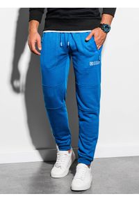 Ombre Clothing - Spodnie męskie dresowe joggery P902 - niebieski - XXL. Kolor: niebieski. Materiał: dresówka. Wzór: nadruk. Styl: sportowy #3