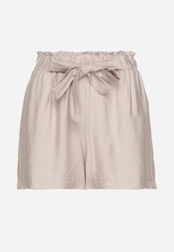 Born2be - Szare Wiskozowe Szorty w Stylu Paper Bag z Paskiem Saramora. Okazja: na co dzień, na spacer. Kolor: szary. Materiał: wiskoza. Sezon: lato. Styl: casual, elegancki