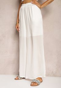 Renee - Białe Wiskozowe Spodnie Szerokie High Waist Rissalene. Okazja: na spotkanie biznesowe, do pracy. Stan: podwyższony. Kolor: biały. Materiał: wiskoza. Styl: biznesowy, elegancki #4